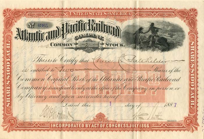 Atlantic and Pacific Railroad Co. - Stock Certificate (Uncanceled)